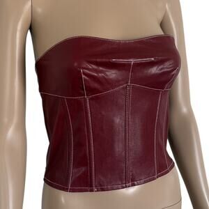 Edikted Y2K Burgundy Faux Leather Corset Top Lace Up S Glam Rock Mob Wife NWT